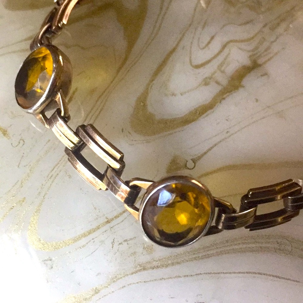 10k GF vintage cabochon link bracelet - Picture 2 of 7